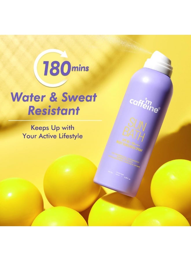mCaffeine Sun Bath SPF 80+ PA ++++ Body Sunscreen Spray | High UV Protection | Invisible, Non-Greasy, 180 Mins Water/Sweat Resistant Cooling Spray| For All Skin Types | Blueberry Fragrance -100ml - Image 3